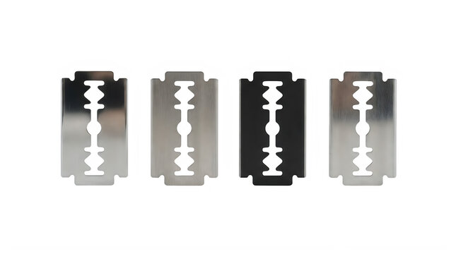 Four doubleedge safety razor blades isolated on transparent background
