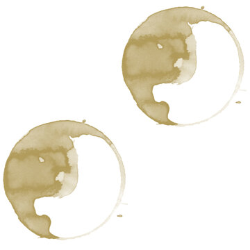 Coffee Stain Ring Brush Set of 2, Incomplete Dried Cup Splatters on White Background for Digital Design and Texture Overlays

