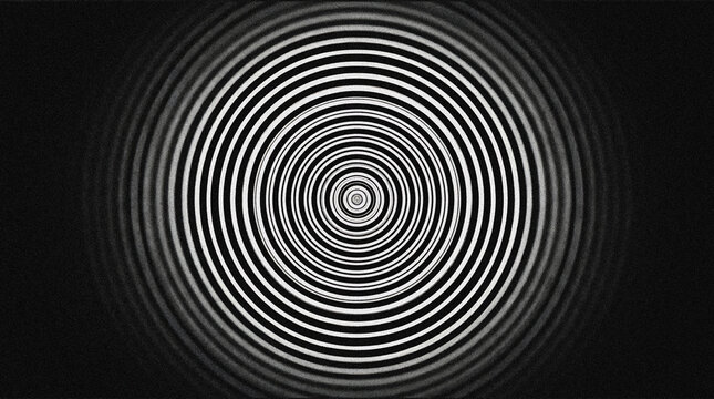 Abstract black and white concentric circular rings creating a hypnotic optical illusion tunnel effect