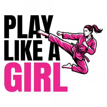 Female martial artist jumping kick vector illustration with strength