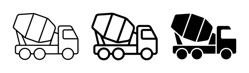 Fototapeta premium Concrete Mixer Truck Icons, Construction Vehicle Symbols, Industrial Transport Graphics
