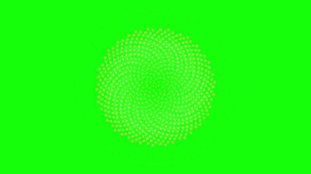 Circular array of glowing dots rotating on green screen orange particle circle