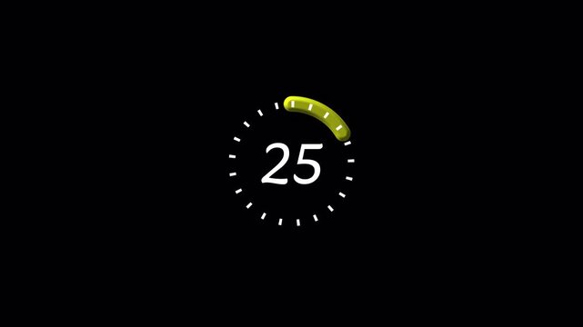 Thirty Second Countdown Timer Completed in 30 Seconds, Digital 30 Second Countdown Timer Animation with 4K Alpha Channel