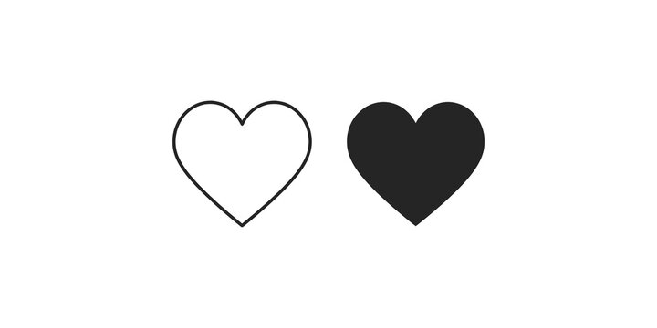 Heart icon pair featuring outlined and solid shapes for romantic designs.