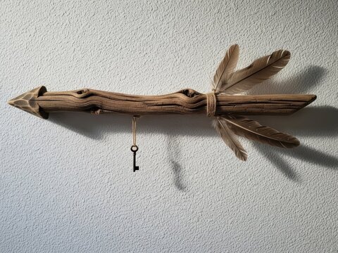 Decorative feathered stick with keychain