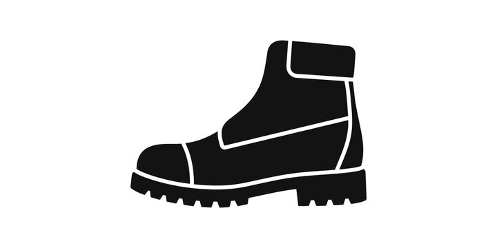 Black work boot silhouette icon for footwear design or safety gear.