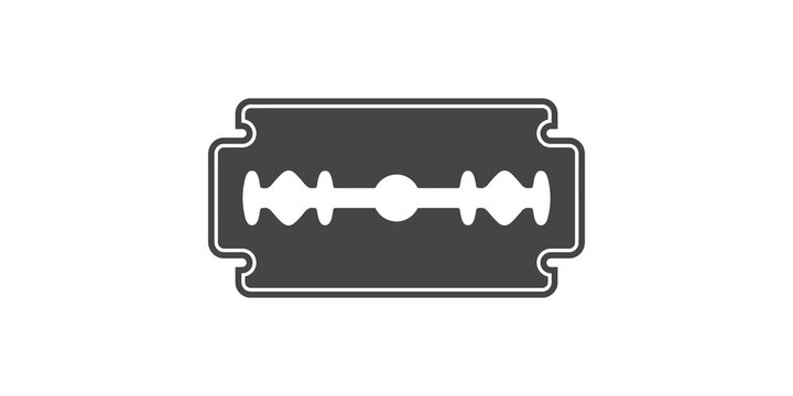 Industrial sharp metal razor blade icon on gray checkered design canvas.