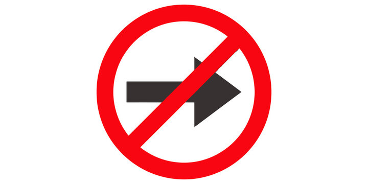 No right turn traffic sign red prohibition arrow direction alert icon.