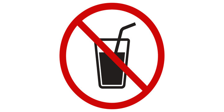Forbidden glass with straw icon red circular sign restricted soft drinks.