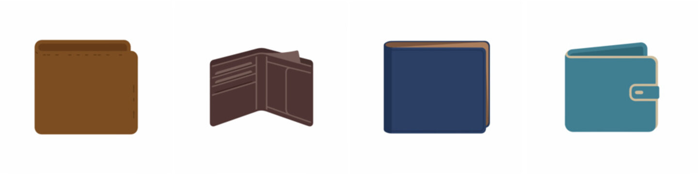 Set of leather wallet icons in different colors and states vector illustration