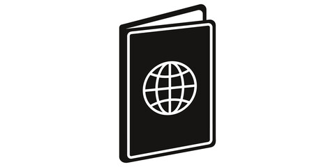 Black passport icon with globe symbol for travel and identity themes. © 扁平化图标 