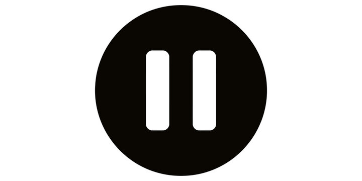 Black pause button icon in circular frame for media player interfaces.