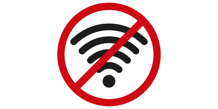 Wifi disabled icon with red circle sign for restricted wireless access.