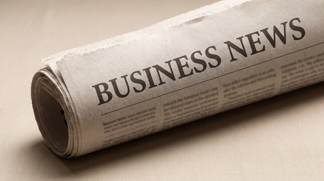 Rolled Newspaper with Business News Headline