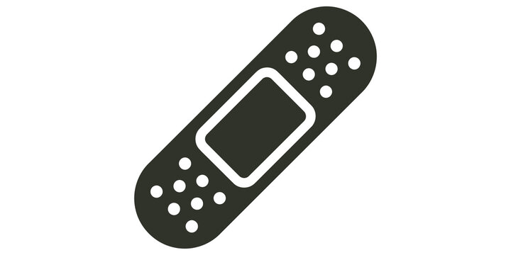 Adhesive bandage strip icon flat black shape for medical injury healing.