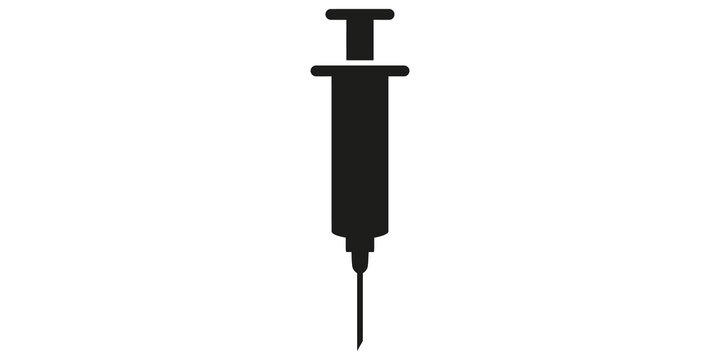Medical syringe black silhouette icon for vaccination and healthcare.