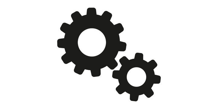 Black silhouette gears icon on isolated transparent background vector.