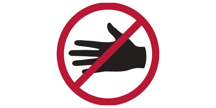 Prohibited hand sign in red circle stop icon for restricted safety access.