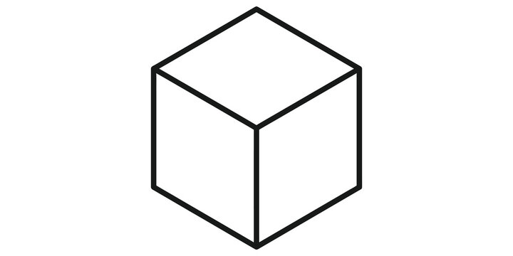 Minimalist black geometric cube icon for modern 3d abstract art designs.