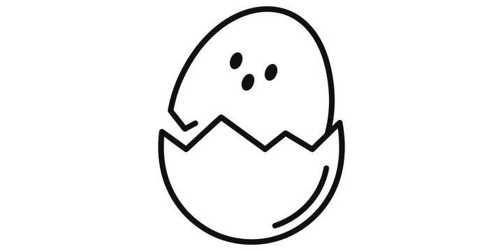 Cracked egg shell outline icon representing birth growth or beginning theme.