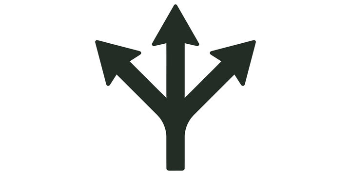 Three way directional arrows pointing left, up, and right on transparent background.
