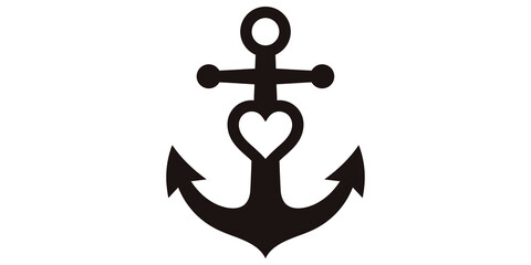 Anchor with heart center black icon for nautical and love theme graphic. © 扁平化图标 