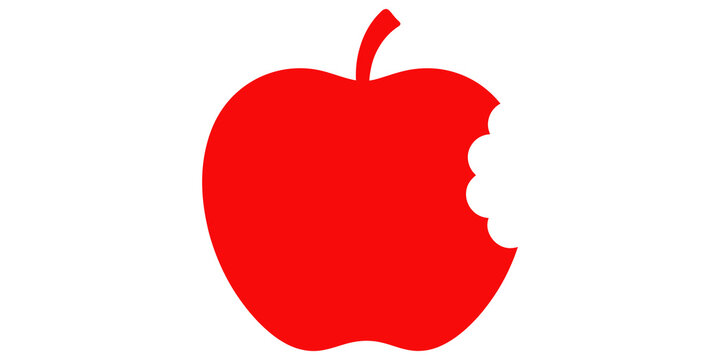 Red apple with bite icon for healthy food and nutrition branding designs.