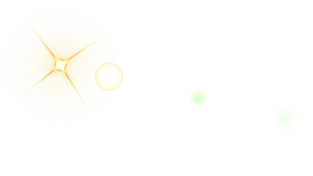 Golden concentric circles with a glowing star and green spheres on a dark black