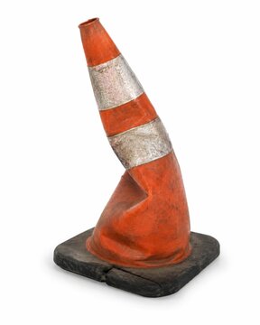 Damaged Traffic Cone Isolated on White