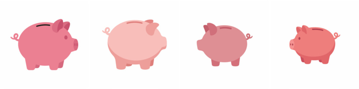 Set of Four Pink Piggy Banks in Various Shades Flat Vector Illustration