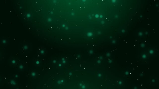 Deep emerald green glowing dust particles floating seamless loop animation dark background broadcast motion video overlay
