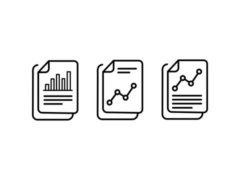 Set of document icons with business charts and graphs, vector illustration