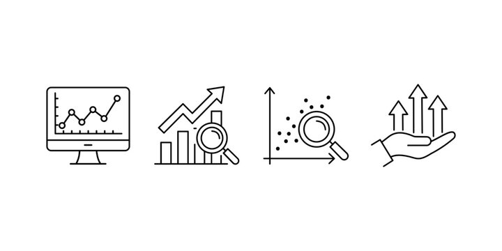 Set of data analysis and business growth icons, vector illustration