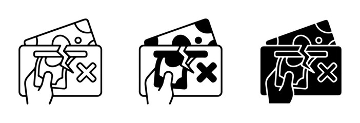 Fototapeta premium Broken Credit Card Icon Set, Financial Crisis, Payment Failure, Debt, Transaction Decline