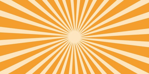 Fototapeta premium Retro orange background with vintage circus sunburst. Psychedelic colorful swirl poster, abstract pattern in 70s carnival style. Hypnotic sunburst vector illustration.
