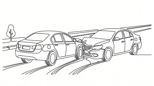 Car accident line art, rear end collision continuous line drawing, auto crash sketch