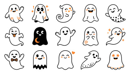 Fototapeta premium A delightful collection of charming and whimsical cartoon ghosts perfect for halloween decorations and spooky season festivities offering a playful touch