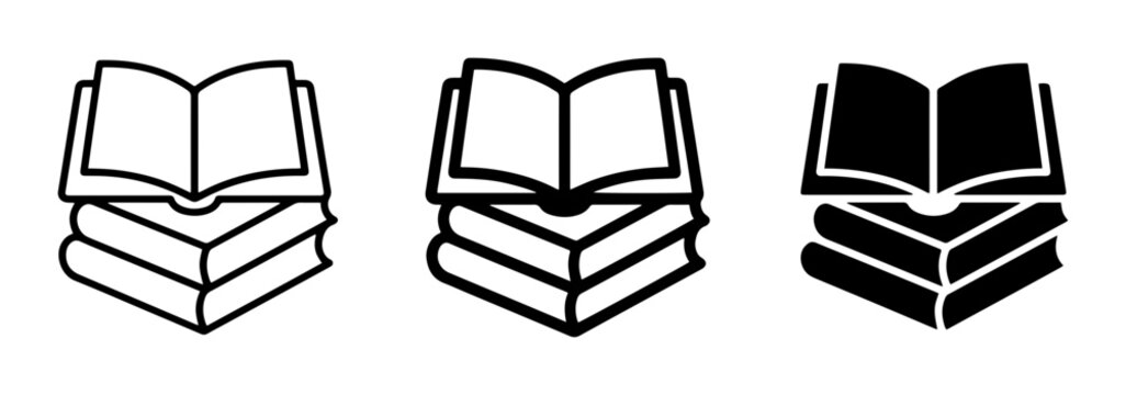 Open Book Stack Icons, Knowledge Symbol Collection, Reading Literature Graphics, Education Learning Icons