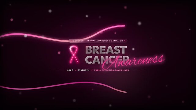 Animated Breast Cancer Awareness motion graphics banner with glowing pink ribbon