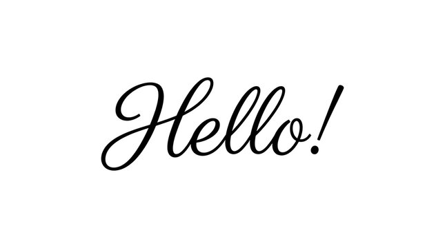 Black cursive hello text typography design element isolated on white background with typography