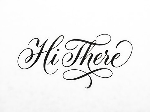 Elegant black calligraphy inscription reading hi there isolated on a clean white background