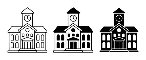 Obraz premium University Building Icons, School Architecture Vector Set, Classic Facade Collection
