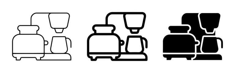 Fototapeta premium Coffee maker icon set for kitchen and cafe outline, solid and color styles, white background
