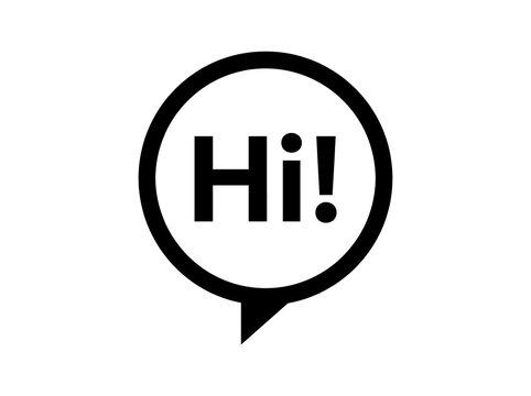 Black and white hi speech bubble icon vector graphic illustration with communication, dialogue