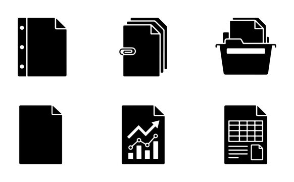 Document Icons Set, Paperwork & Data Analysis Graphics, Office Workflow Symbols, Business Records