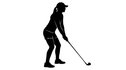 Fototapeta premium Silhouette of a woman golfer preparing to swing on a white background