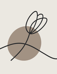 Obraz premium Abstract Tulip Stems – Minimalist Taupe Circle Boho Botanical Wall Art