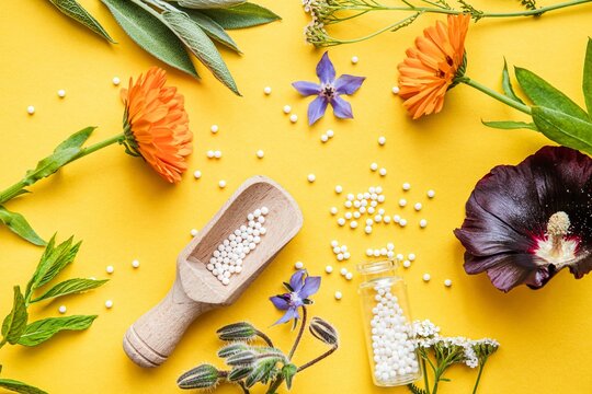 Natural herbal supplements and fresh ingredients for holistic wellness and alternative medicine