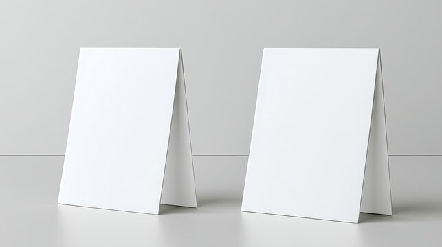 Two blank white vertical tent cards mockup on grey background