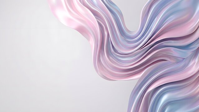 Iridescent fabric flowing and rippling with soft pastel colors, abstract background.